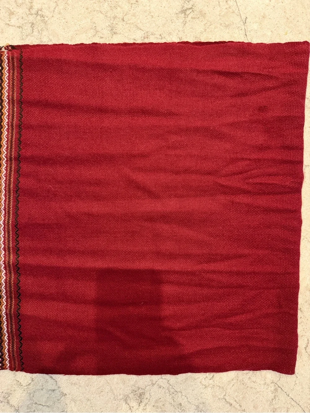 Ecuadorian 100% Wool Scarf Wrap Burgundy Woven Geometric Fringe Boho